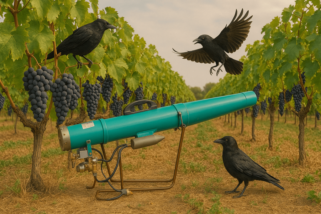 کلاغپران گازی نصبشده در مزرعه انگور پاییزی