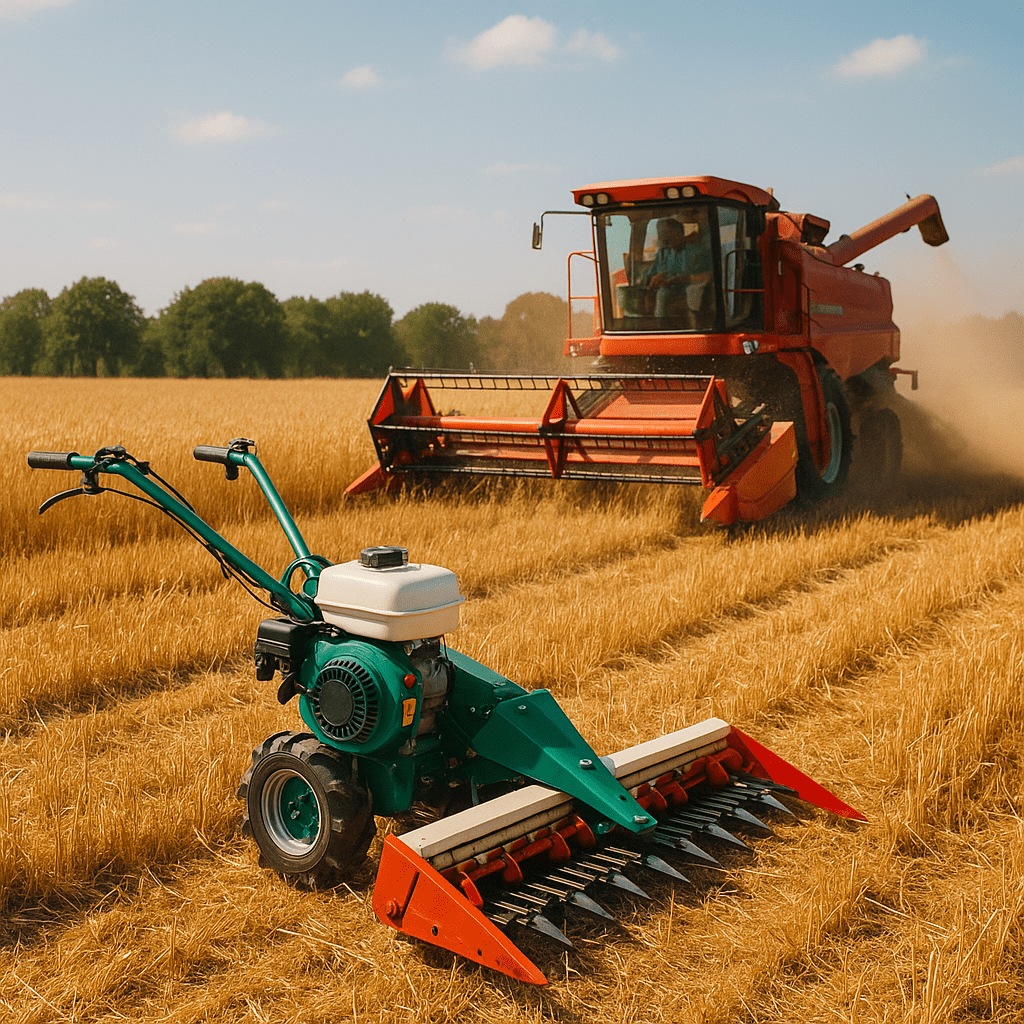 کمباین و دروگر موتوری در مزرعه گندم